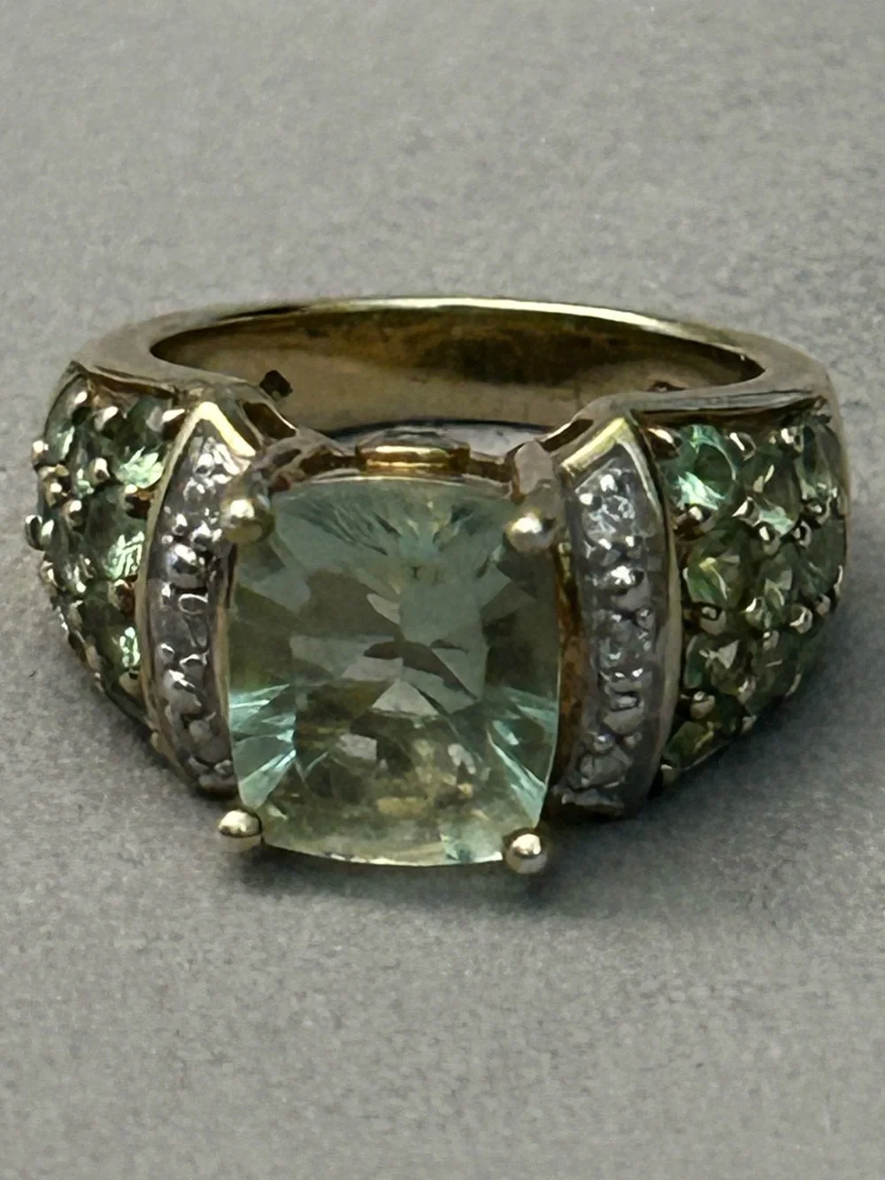 Vintage Green Prasiolite & Gold Vermeil Statement Ring 925